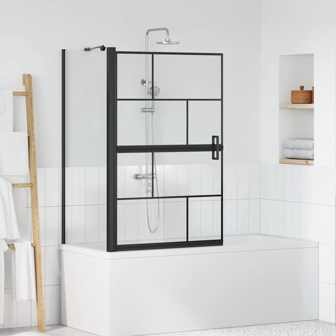 vidaXL - Bad - Douche - Scherm - Zwart - en - Transparant - 80 - x - 68 - x - 128 - cm