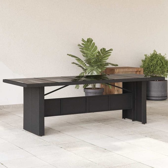 vidaXL - Tuintafel - met - glazen - blad - 240x90x75 - cm - poly - rattan