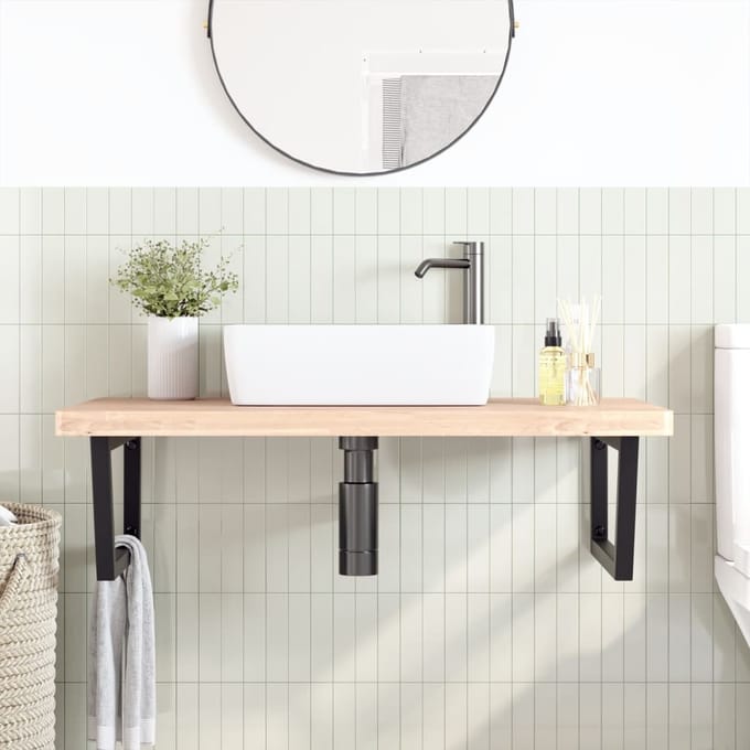 vidaXL - Badkamer - wandschap - staal - en - massief - beukenhout