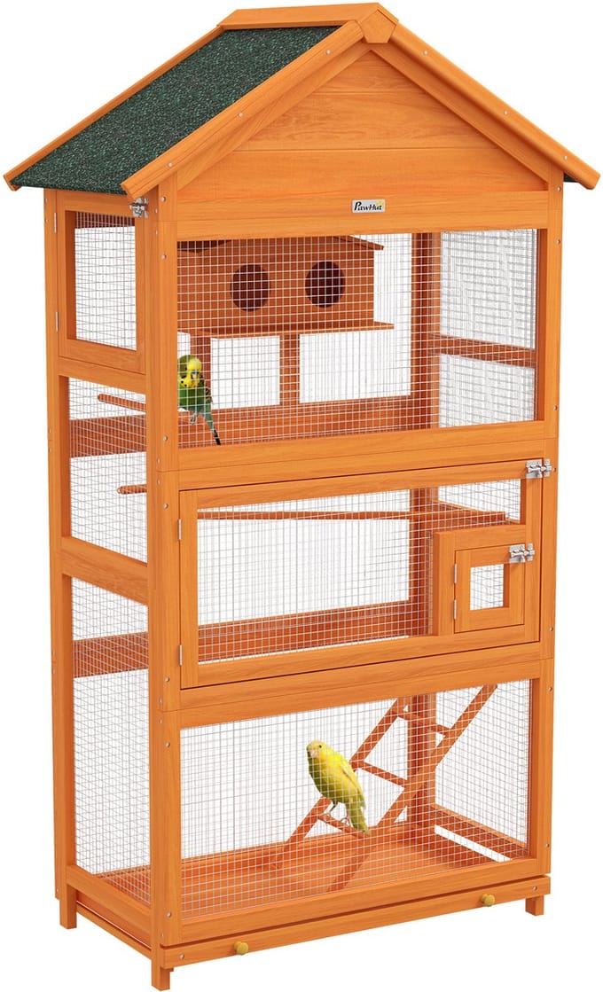 PawHut-Vogelkooi-Massief Hout-92x52x171cm-Oranje