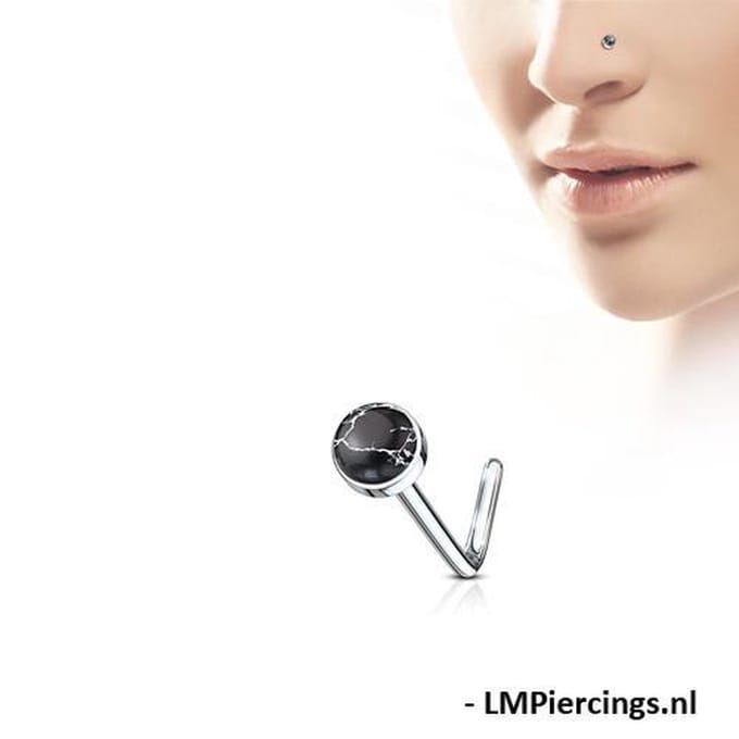 Neuspiercing L-bend natuursteen 0.8x6x3 - zwarte agate - LMPiercings
