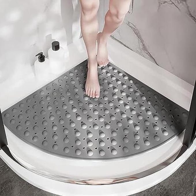 Douchemat Hoekmodel - Anti-slip Mat - Veilig Douchen - Sterke Zuignappen - 80x80cm - Grijs