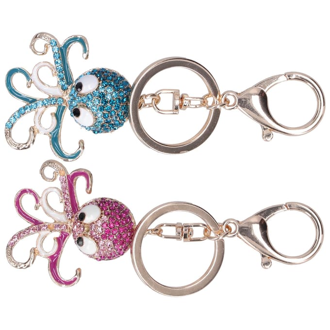 2 STKS Mode Octopus Vorm Strass Sleutelhanger Sleutelhanger Tas Charm Hanger Cadeau(Blauw Roos Rood ) gray