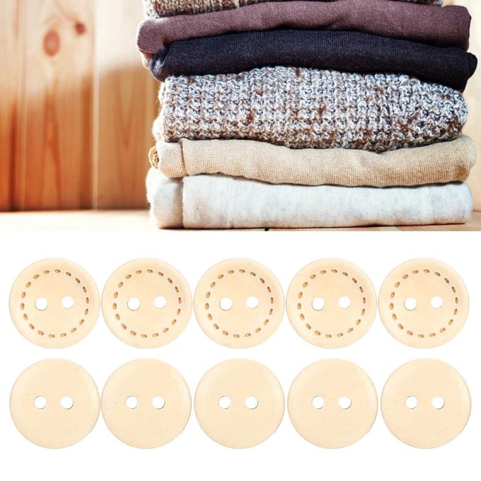100 stuks houten knopen, rond, houtkleurig, DIY-accessoire, naaien, 2-gats knoop, 1,5 cm