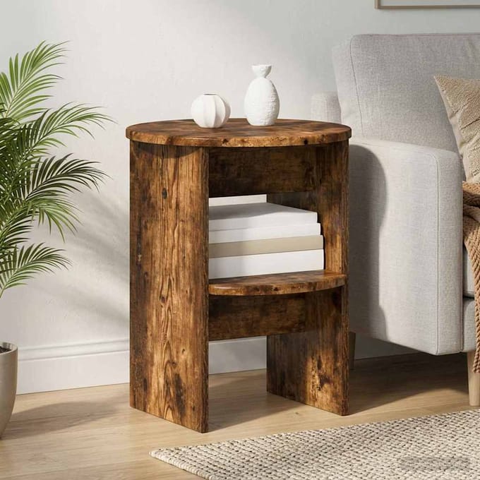 vidaXL - Bijzetkast - 2 - st - Gerookte - Eik - Ø40 - x - 50 - cm - Geconstrueerd - hout