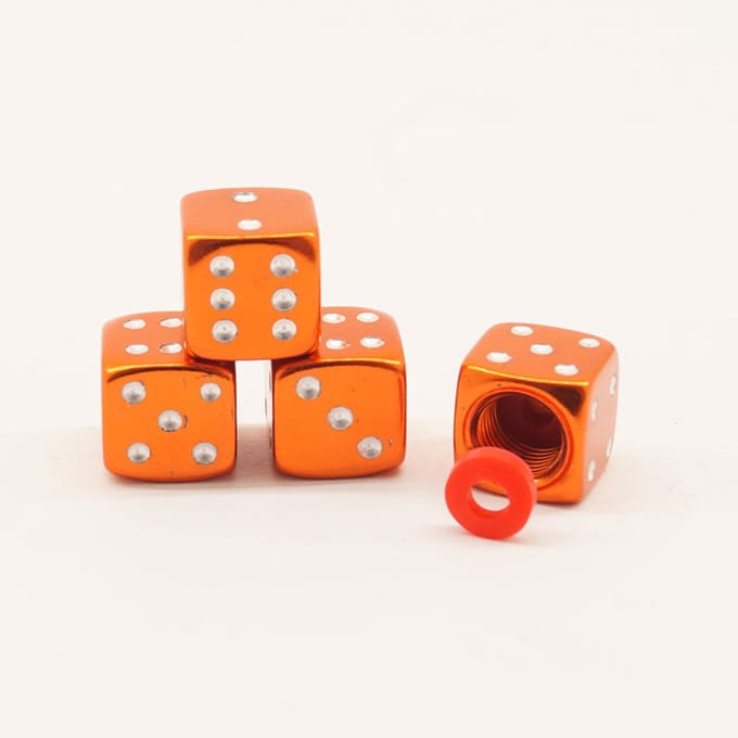 Schrader (auto) ventiel - Oranje dobbelsteen aluminium met afdichting