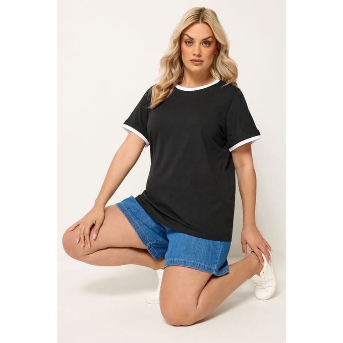 Yours Zwart Tshirt Met Contrasterende Rand Size 42