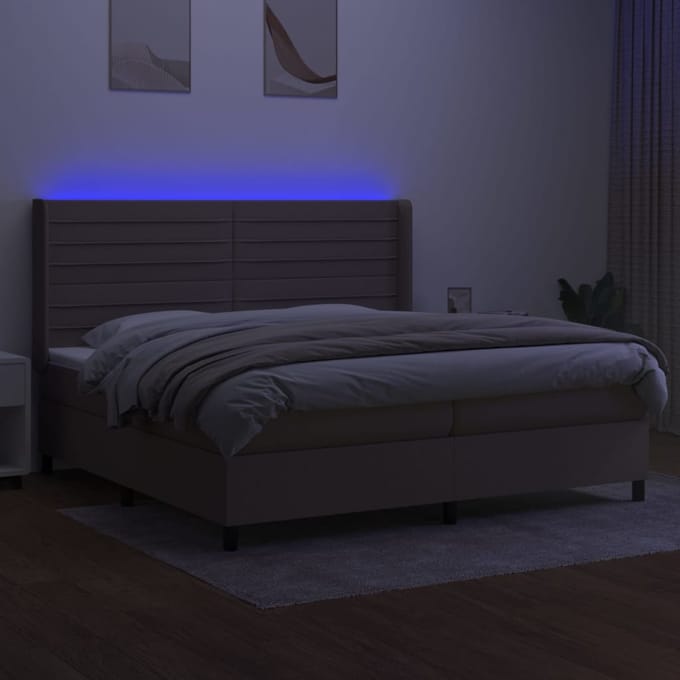 vidaXL - Boxspring - met - matras - en - LED - stof - taupe - 200x200 - cm