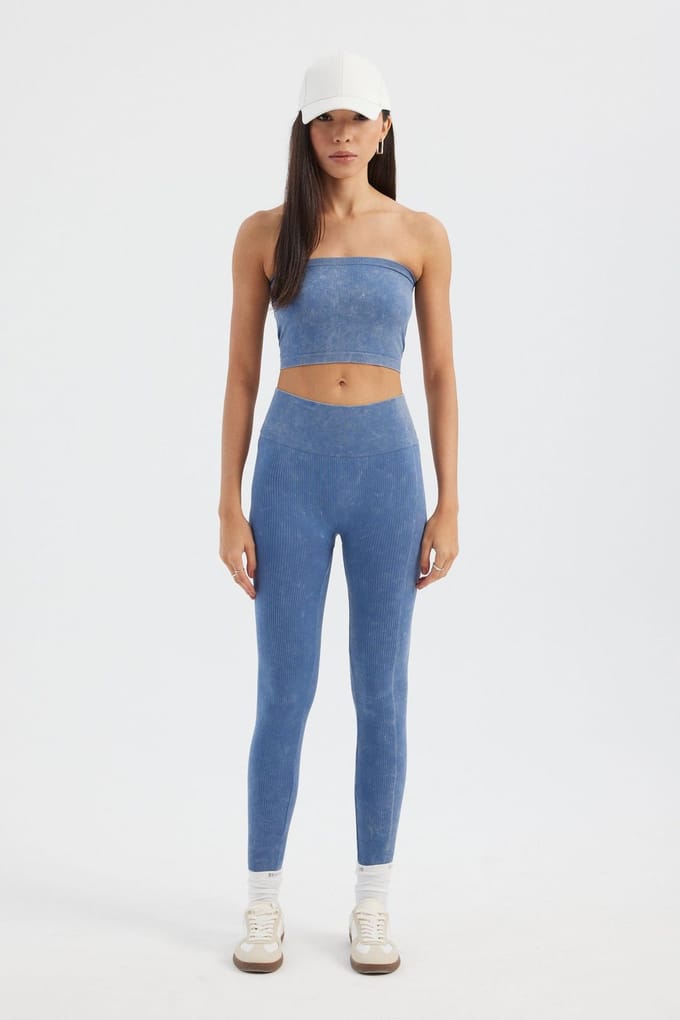 Zure Gewassen Strapless Geribbelde Crop Top