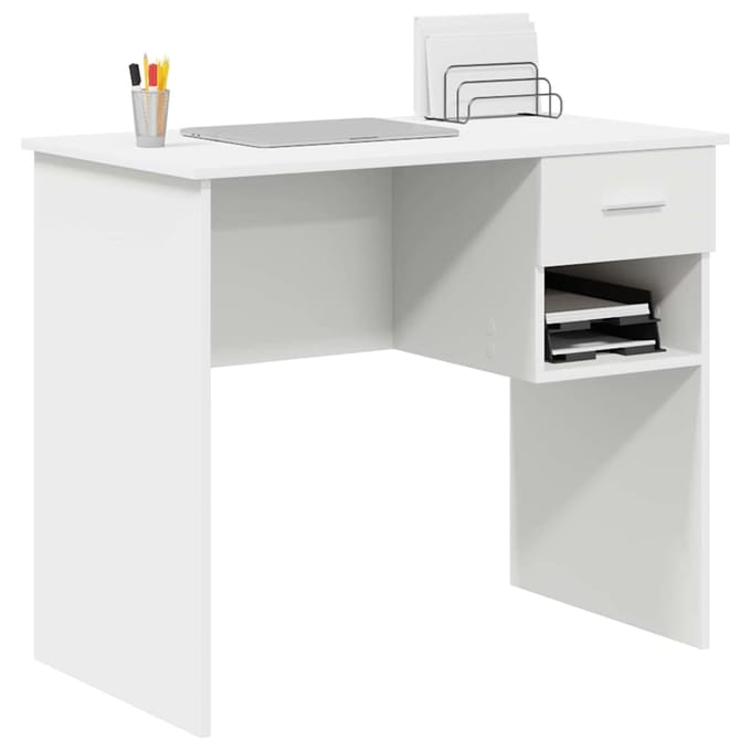 vidaXL - Bureau - Wit - 90 - x - 49 - x - 75 - cm - Bewerkt - hout
