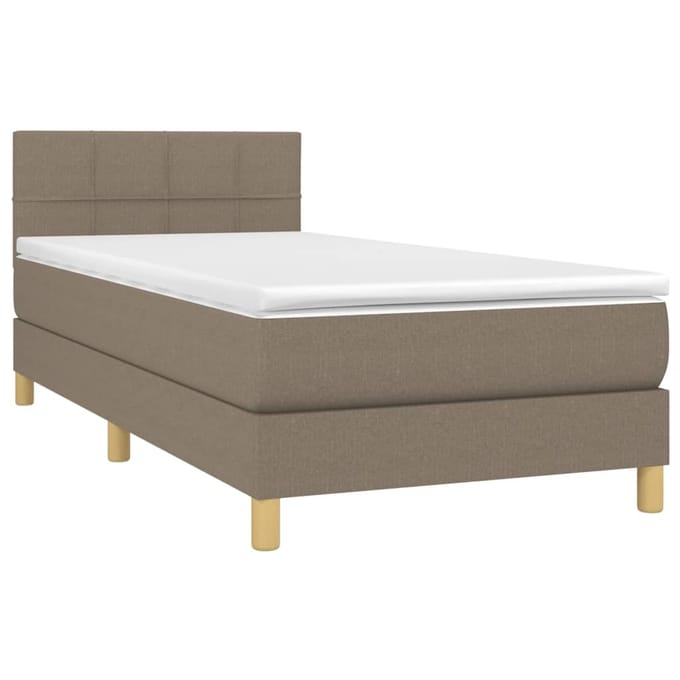 vidaXL - Boxspring - met - matras - en - LED - stof - taupe - 90x190 - cm