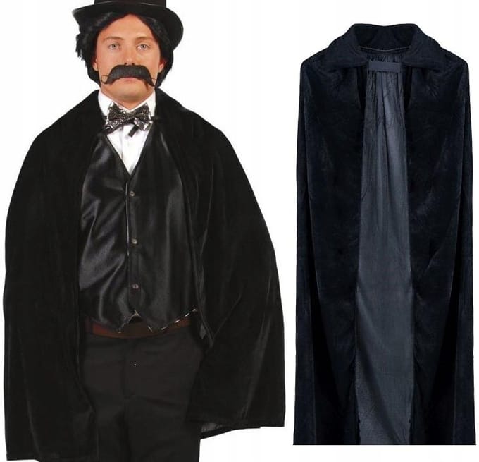 Cape Noire Vampire Chauve-souris Gentleman Rétro Halloween Carnaval 100Cm black