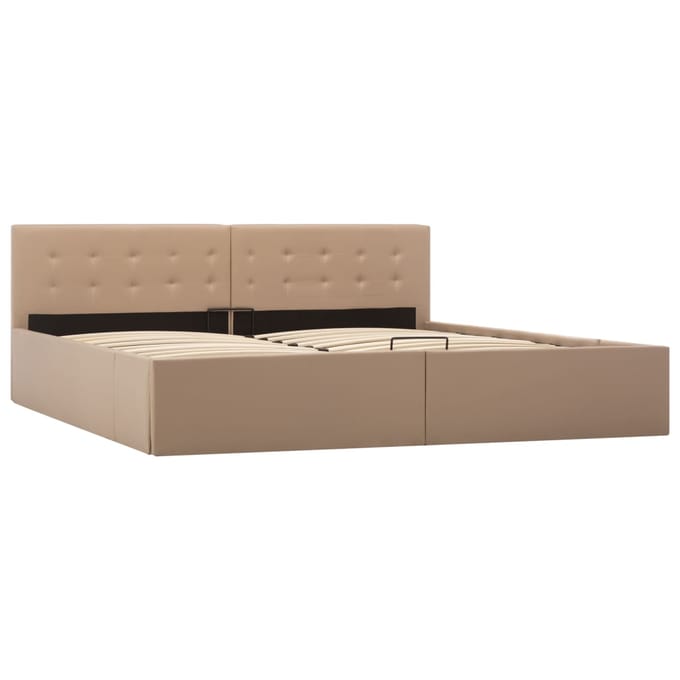 vidaXL - Bedframe - met - opslag - hydraulisch - kunstleer - cappuccino - 180x200 - cm
