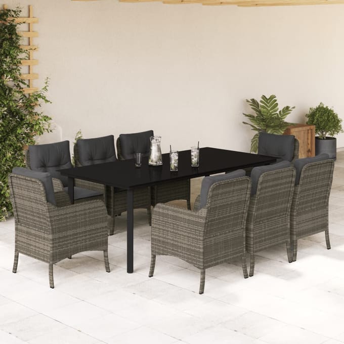 vidaXL - 9-delige - Tuinset - met - kussens - poly - rattan - grijs
