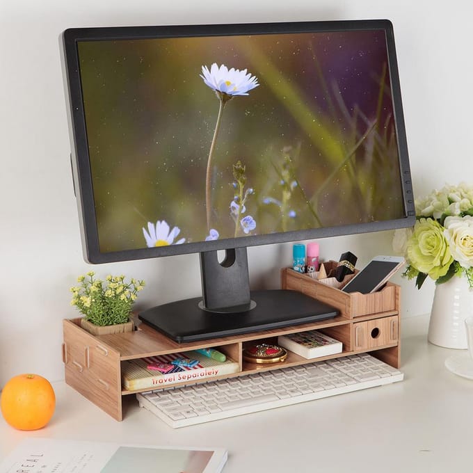 Support pour écran d'ordinateur portable, support pour écran d'ordinateur, étagère de bureau moderne beige
