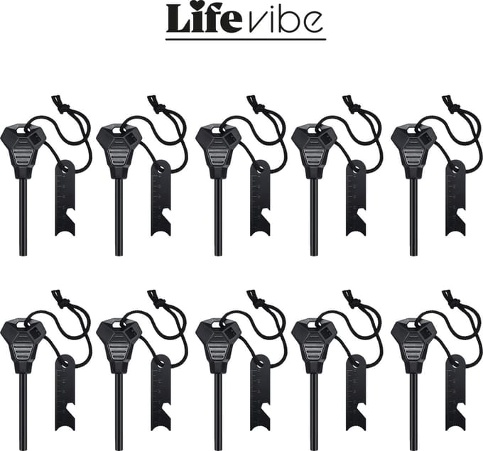 LifeVibe© Vuurstarter 10 stuks - Vuursteen Strijker - Firesteel - Firestarter Survival - Magnesium Stick