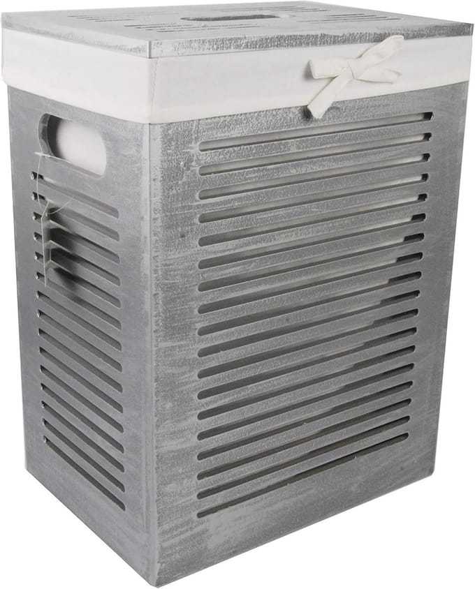 Moderne Wasmand IJsgrijs van MDF met Deksel en Handgrepen - 35x25x46 cm