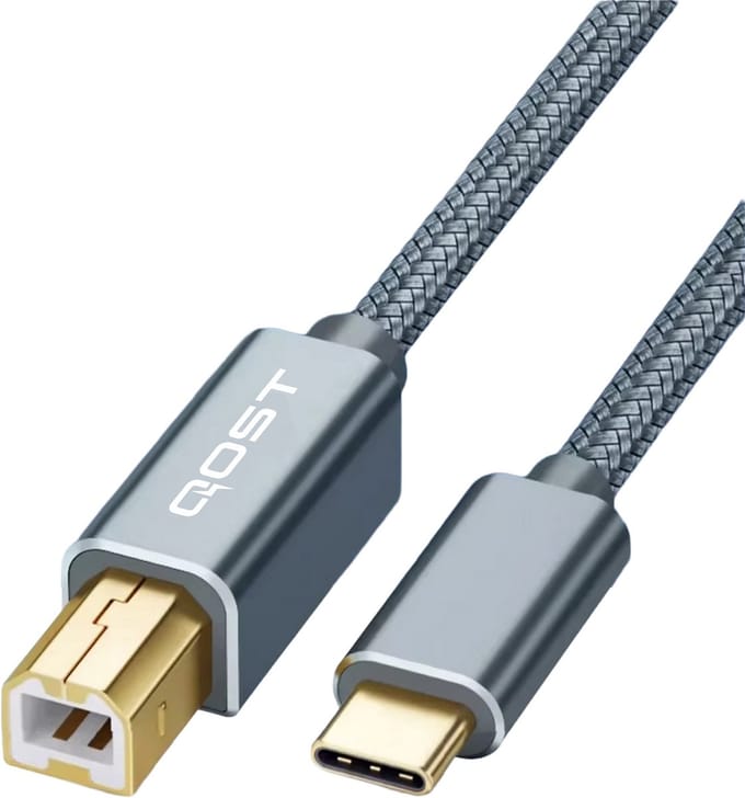 Qost - USB-C naar Printerkabel - USB-B naar USB-C - 1 meter - Spacegrey - Compatibel met HP / Canon / Brother / Samsung / Dell / Epson / Lexmark / Xerox