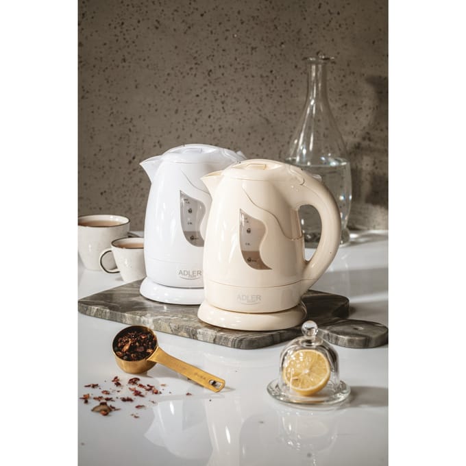 Waterkoker 1L Wit, Licht met Draaibare Basis en Droogkoken Bescherming