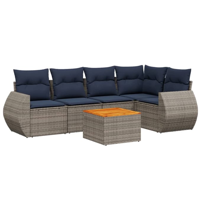 vidaXL - 6-delige - tuinbankset - met - kussens, - grijs - polyrotan
