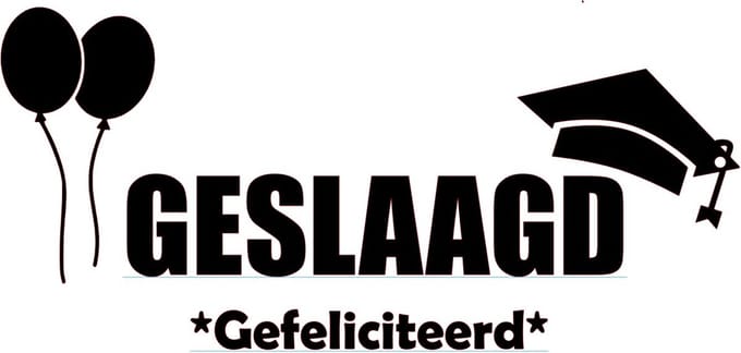 Hip met Pit Creaties Raamsticker Geslaagd met Naam - Gepersonaliseerd - 58x28cm - Eindexamen Afstuderen - Wit of Zwart