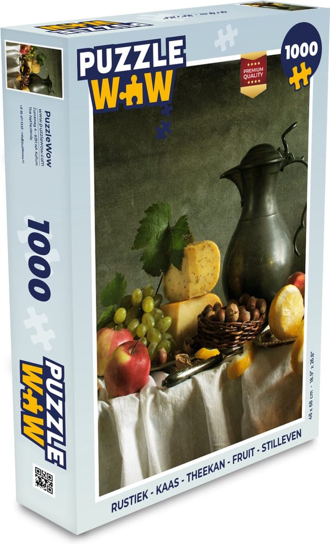 Puzzel Rustiek - Kaas - Theekan - Fruit - Stilleven - Legpuzzel - Puzzel 1000 stukjes volwassenen