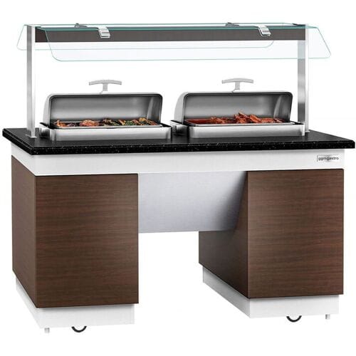 GGM Gastro Buffet warmhoud DUBLIN - 1600mm - met 2 chafing dishes & zwenkwielen
