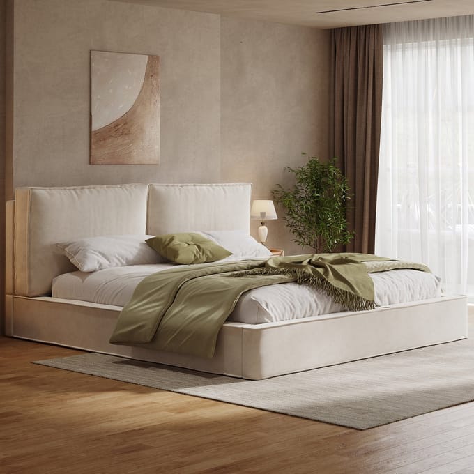 PHOEBE CAT Gestoffeerd bed - 180 x 200 cm - Chenille - Tweepersoonsbed - Beige