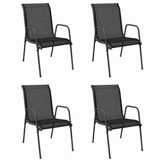 vidaXL - Tuinstoelen - 4 - st - staal - en - textileen - zwart