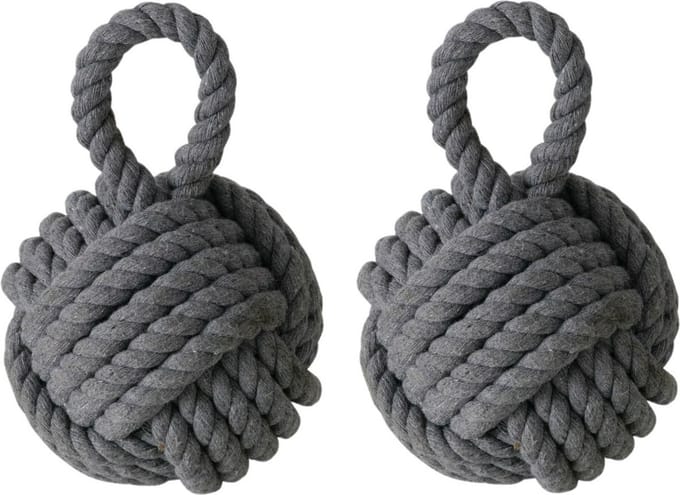 Boltze deurstopper knoop - 2x - 1.2 kilo - grijs - jute - 23 x 15 cm