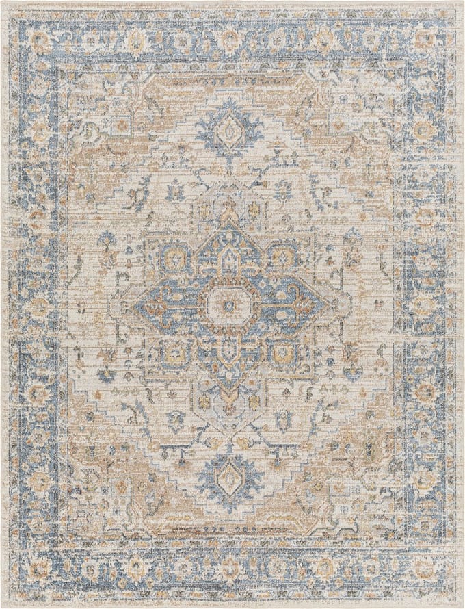 SURYA River vloerkleed wasbaar oosters vintage licht bruin blauw