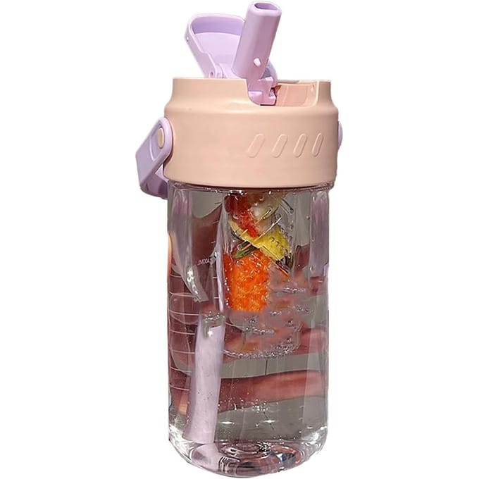 Stro Waterfles Ingebouwd Thee-ei met Handvat PC 700ml Mooie Leuke Strofles voor Meisjes Pink beige