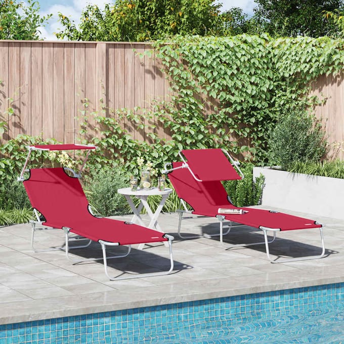 vidaXL Ligstoel 2 pcs Rood 58 x 188 x 77cm Polyester