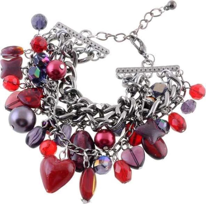 Behave - Grove kralenarmband - rood en paars - feestelijke statement