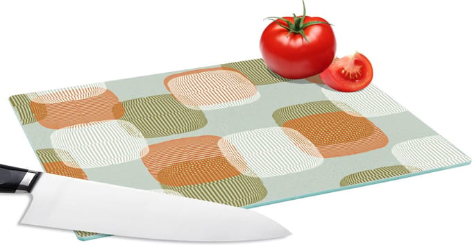 Glazen Snijplank - 28x20 - Retro - Patroon - Pastel - Snijplanken Glas