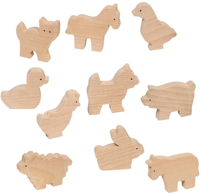 GOKI Houten Dieren - Boerderijdieren Set - 10 Figuren - 3 Jaar