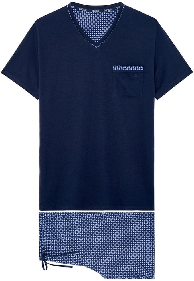 HOM - Hampton Pyjama set korte mouw/korte broek - Navy Print - mannen - S