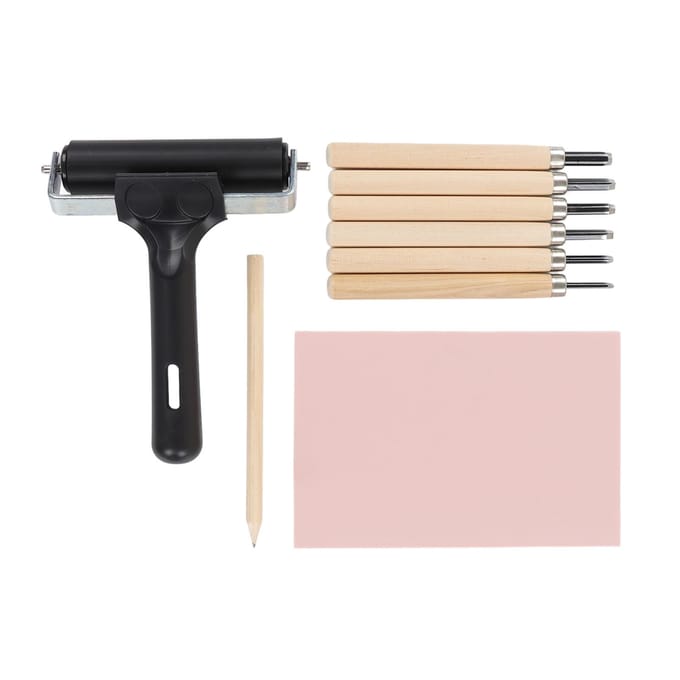 Stempelmaakset Diverse Carveermessen Carveerblok Flexibele Roller Stempel Carveergereedschap voor DIY white