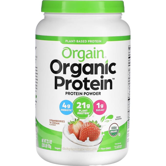 Orgain, Poudre de Protéines Biologiques, Végétale, Fraises et Crème, 32,4 oz (920 g)