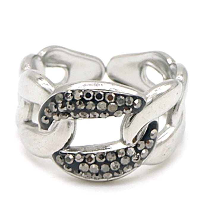 Ring Schakels en Steentjes - RVS - One Size - Zilverkleurig