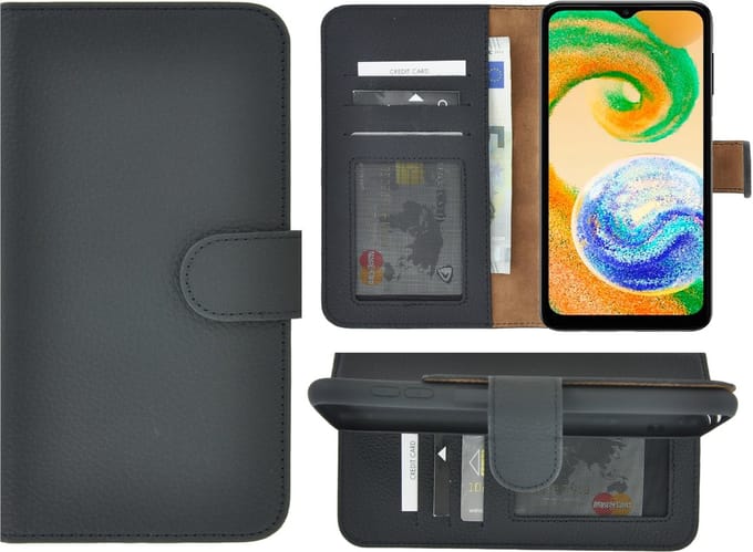 MoDo hoesje Geschikt voor Samsung Galaxy A04 - Echt Leer Book Case - Zwart