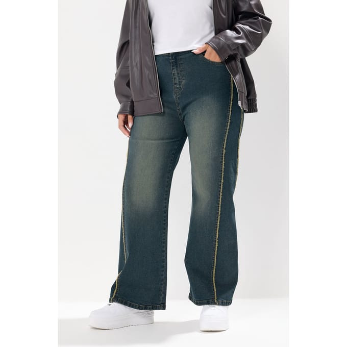 Yours Blue Washed Fray Seam Wide Leg Jeans Size 48
