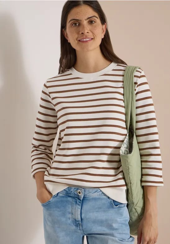 Sweatshirt met 3/4-mouwen, ronde hals en strepen
