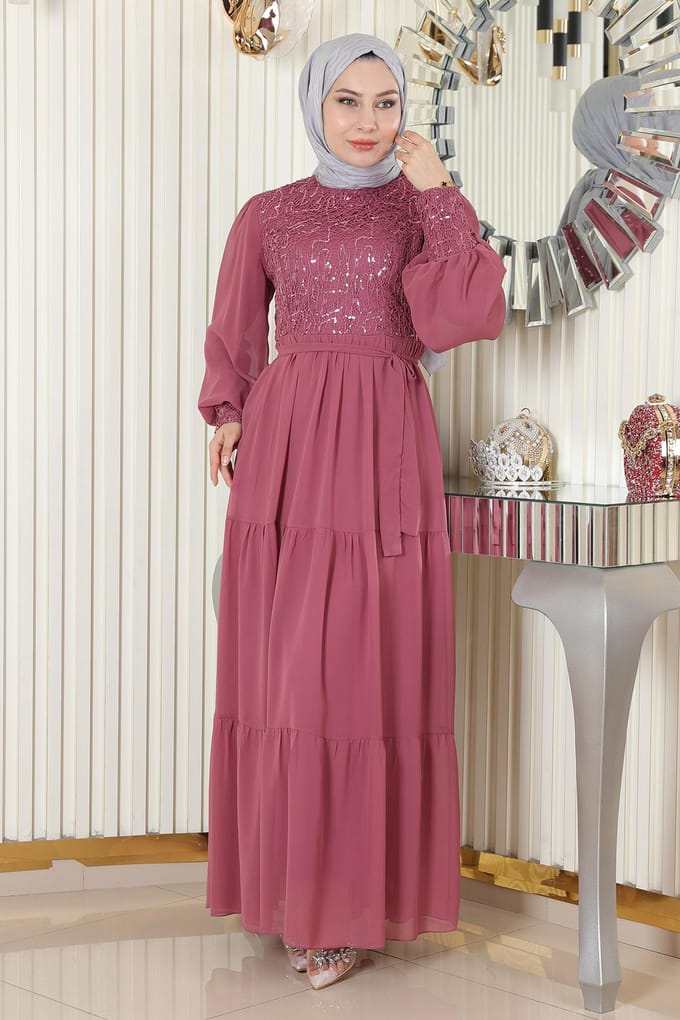 Pailletten Chiffon Avondjurk Oud roze