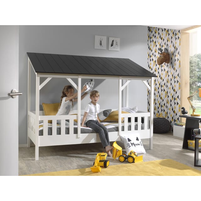 LUCEVI - Housebed 03 Huisbed incl. zwart dak 90x200cm - Wit