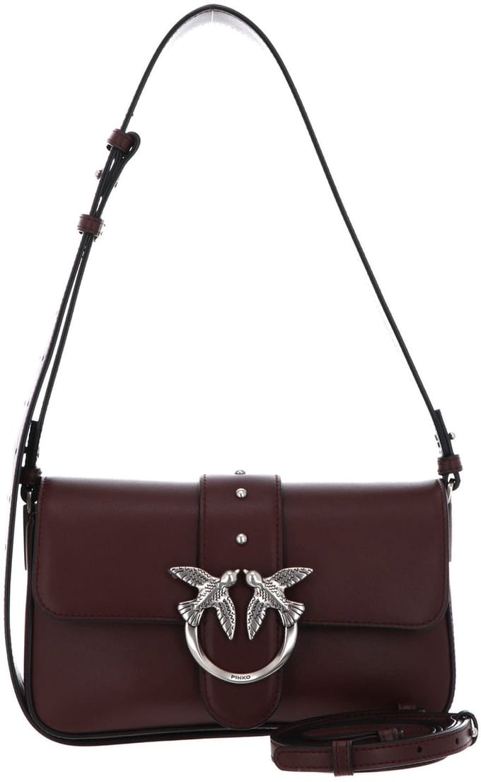 PINKO schoudertas Love One Mini Slouchy FL Burgundy Wine - Old Silver donkerbruin