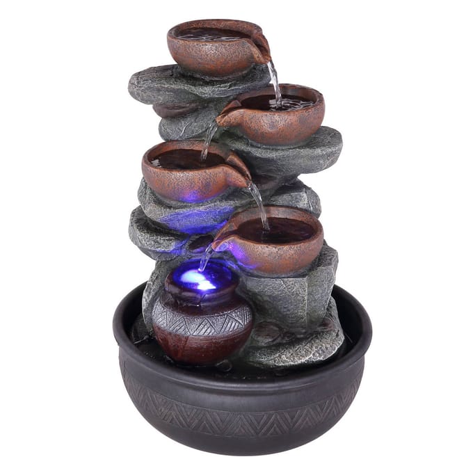 Globo LED-binnenfontein Fontana, grijs/bruin, Potten