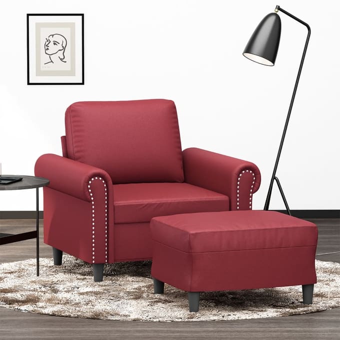 vidaXL - Fauteuil - met - voetenbank - 60 - cm - kunstleer - wijnrood