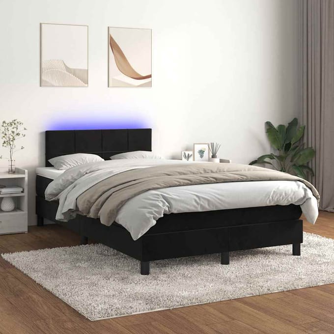 vidaXL - Boxspring - met - matras - en - LED - fluweel - zwart - 120x200 - cm