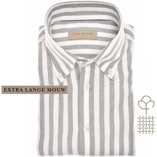 John Miller Overhemd Vertical Stripe Cotton Flanel Mouwlengte 7 Midden Grijs / male